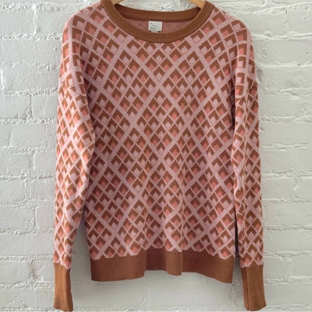A new day Womens Soft Knit Argyle Print Crewneck Sweater Preppy Academia Y2K